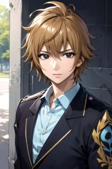 masterpiece, best quality, illustration, 1boy, solo, male focus, looking at viewer, , depth of field, anime coloring, , <lora:hibiki_laytis:0.70>, hibiki_laytis, light brown hair, black eyes, , , world war 2,