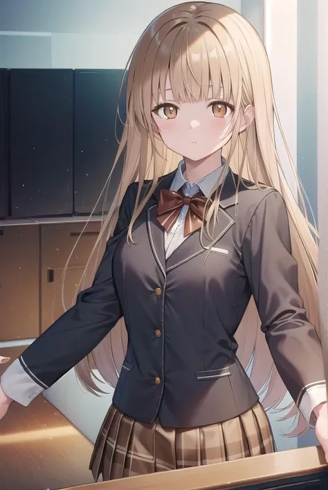 mahirushiina, <lyco:mahirushiina-lyco-nochekaiser:1>,
mahiru shiina, blonde hair, (brown eyes:1.7), long hair, 
BREAK black footwear, black pantyhose, blazer, bow, bowtie, collar, collared shirt, jacket, pantyhose, plaid, plaid skirt, pleated skirt, red bow, red bowtie, school uniform, shirt, shoes, skirt,
BREAK looking at viewer, full body,
BREAK indoors, classroom,
BREAK <lyco:GoodHands-beta2:1>, (masterpiece:1.2), best quality, high resolution, unity 8k wallpaper, (illustration:0.8), (beautiful detailed eyes:1.6), extremely detailed face, perfect lighting, extremely detailed CG, (perfect hands, perfect anatomy),