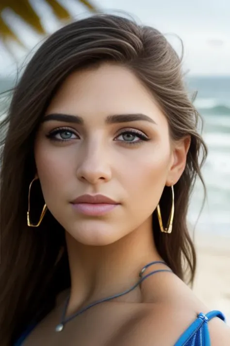 (sharp focus:1.2), photo, AbellaDanger (beautiful face:1.1), detailed eyes, luscious lips, (cat eye makeup:0.85), wearing (bikini:1.2) on a (beach:1.2), depth of field, bokeh, 4K, HDR. by (James C. Christensen:1.2|Jeremy Lipking:1.1) <lora:AbellaDanger:0.9>