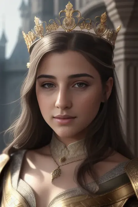 AbellaDanger as a medieval princess standing in front of a castle, princess robe, crown, masterpiece, best quality, highest quality, cinematic lighting, (volumetric lighting), extremely detailed CG unity 8k wallpaper, focused, 8k wallpaper, 4k wallpaper, extremely detailed, ultra realistic, photorealistic, sharp focus, absurdres, (HDR:1.2), (high contrast), photograph, detailed and intricate, instagram, portrait, highly detailed, digital painting, artstation, concept art, smooth, sharp focus, illustration, cinematic lighting, Style-Princess, <lora:AbellaDanger:0.9>