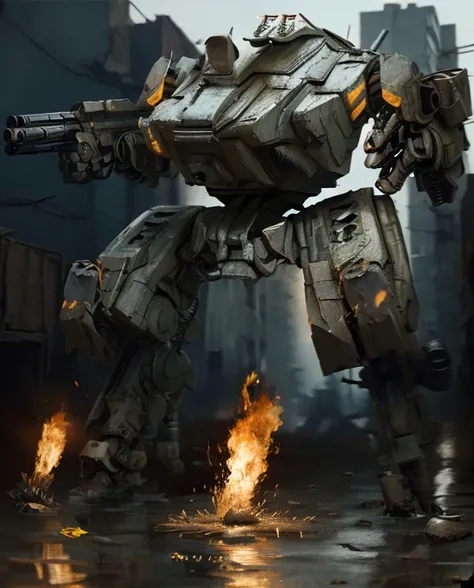 large-format <lora:BattleMech:0.8> battlemech-opening-fire-on-civilians <lora:Unholy:0.8> Sc3pt4 (Dystopian-style-:1.3) Bleak post-apocalyptic somber dramatic highly-detailed
