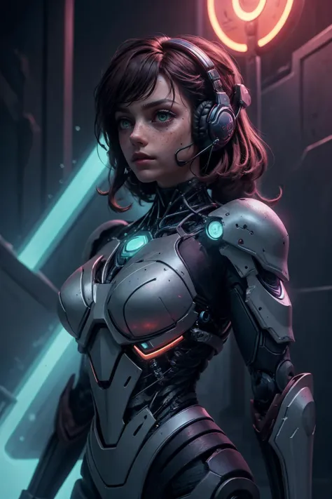 (masterpiece, best quality), stylized digital art, abstract and colorful paint style, <lora:add_detail_v5:1>, <lora:anime3d:0.75>, <lora:3DMM_V12:0.25>, 3DMM,
1 girl, adult polish woman, freckles, dark brown eyes, dark red messy hair,
portrait, solo, upper body, looking up, detailed background, detailed face, (<lora:Unholy:0.5>, Sc3pt4, scifi theme:1.1), cyborg assassin, guard, wearing black light armor, gadgets, dirt, headset, grenades, flag, stern expression, bionic eye, dynamic movement, glowing light green neon lights, plasma impacts in background, wind blowing, cinematic atmosphere,
