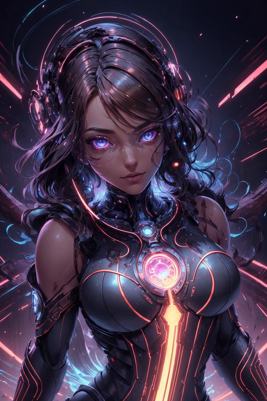 beautiful and detailed illustration, pop art, masterpiece, best quality, ultra-detailed, soft lighting, cinematic shot, vibrant colors, gorgeous colors, <lora:add_detail:0.3>, <lora:stylesqueeze_v2:0.5>,
1 girl, adult (elven:0.7) woman, ruby eyes, black twin drills hair,
(style-swirlmagic:0.8), portrait, solo, upper body, looking at viewer, detailed background, detailed face, (<lora:Unholy:0.5>, Sc3pt4, scifi theme:1.1), eyes aglow with sound-infused power, audio-sorcerer, wearing light brown vest, vibrating enchanted crystal pendant, ecstatic expression, rainbow colored booming sound waves, concetric soundwave circles, sonic patterns, sonic firestorm, audio visualisation, booming bass, harmonic valleys in background, bright colorful illumination, epic atmosphere,