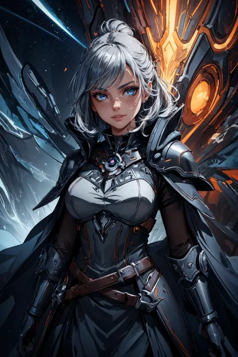 maximum details, cinematic, (abstract art:1.1), dark theme,   <lora:add_detail:0.5>, <lora:epi_noiseoffset2:0.5>,
1 girl, adult (elven:0.7) woman, freckles, grey-blue eyes, silver updo hairstyle, 
(style-rustmagic:0.8),  solo, (full body:0.6), looking down, detailed background, detailed face, (victorian theme:1.1), grinning, tech-priest, technomancer,  [magic|technology], fusion of wizardry and engineering,  detailed [spellcasting robes|mechanical armor],  helmet,  mechanical wings, [electric sparks|ancient swirls],    [electric|ethereal] aura, fantasy observatory in background, <lora:LightingVFX:0.2>, brown lightning, glowing  lights, 
scg, <lora:stylized3DModelLora_v20:0.2>,