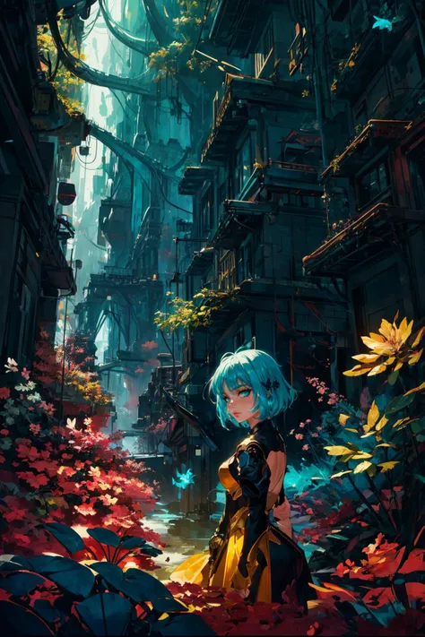 maximum details, cinematic, abstract art, stylized, deep shadow, <lora:add_detail:0.5>, <lora:epi_noiseoffset2:0.5>,
1 girl, adult (elven:0.7) woman, teal eyes, yellow sleek hair,
(style-swirlmagic:0.8), focus on character, portrait, solo, (full body:0.6), looking at viewer, detailed background, detailed face, (<lora:PunkBundleAI:0.4>, valvepunkai, retro-futuristic theme:1.1), botanist, mandrake, magical plants, blooming flowers, glowing plants, greenhouse effect, elemental magic, green color scheme, lotus, herbs, seeds, ferns, greenhouse in background, low light, magical atmosphere,
<lora:duobackground:0.6>,
