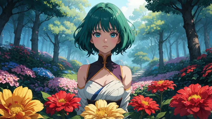 soft and warm color, still,bright,vivid,dreamy,evocative use of light and shadow, incredible beauty,anime style,vibrant,studio anime, vibrant,beautiful,textural,(((masterpiece))),(((best quality))),((ultra-detailed)),impeccable, intricate details, outdoors, nature, scenery, flowers, hayao miyazaki style, <lora:add_detail:0.3>