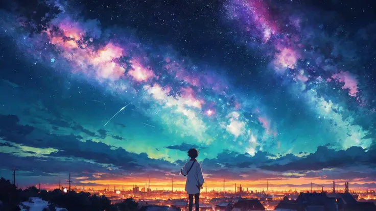 anime style, ((masterpiece, best quality, ultra-detailed)), hayao miyazaki style, stars, night, scenery
