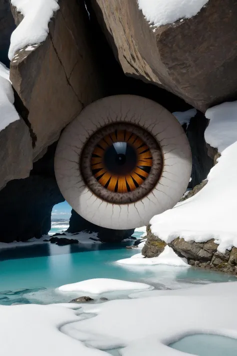 <lora:eye3-000002:0.8>,realistic,no human,valley, cliff with red ceyes, snow, ocean