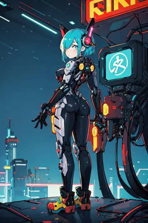 Original Character, Volumetric Lighting, Best Shadows, Shallow Depth of Field, Portrait Of Stunningly Beautiful Girl, Petite, Delicate Beautiful Attractive Face With Alluring Eyes, 
<lora:keke-strong:0.9>, 
((punk, future, futuristic, mechanical,  cyberpunk, neon, cyan neon light, mechanical parts, intricate machines:1.2), mecha musume, machinery, exoskeleton, exosuit, multicolored bodysuit, mechanical boots, headgear, weapon arms, jetpack, cable, wire), 
 , 
(scenery, detailed scenery),  
 , 
 standing, 
close up, 
from below, 
looking back, 
(milf, mature), curvy, 
lovely medium small breasts, 
(orgasm:1.1), 
blue eye, 
[purple hair|yellow hair], 
medium hair, 
hair over one eye, 
lustrous skin, oily body
(Highest Quality, Amazing Details:1.25), Brilliant Colorful Paintings