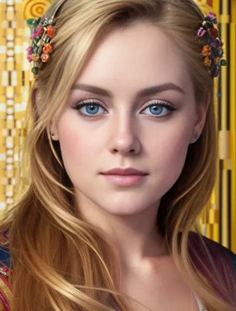 (absurdres, biggest quality, hyper realistic) Portrait of GLORIAGUIDA dressed by CLASSICSTYLE, (highly detailed face:1.4) (smile:0.7) (Gustav Klimt background, moody, private study:1.3) <lora:epiNoiseoffset_v2:1.2> ,,camera f1.6 lens ,rich colors, ,lifelike texture, dramatic lighting Nikon D780, Dslr, sharp focus, hyperrealism, detailed skin pores, insanely detailed, lush detail, Fujifilm XT3, trending in artstation,