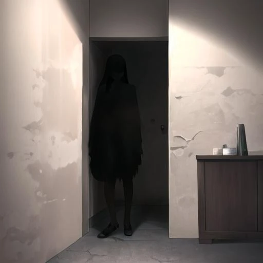 masterpiece, best quality,ultra-detailed,  ((sadako_yamamura)),  <lora:Sadakobest:1>, whitedress, 1girl,liminal space,backroom, creepy atmosphere, (creature in far corner), vhs static,  <lora:Backrooms(PROMPTisbckrshot):0.8>,bckrshot,((girl in the dark)),