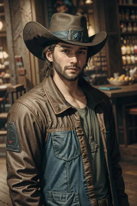 SamStarfield, 1boy, male focus, solo, cowboy hat, facial hair, hat, beard, looking at viewer, jacket, realistic, upper body, cowboy western, blurry background, blurry, denim, brown hair, badge, goggles
<lora:epi_noiseoffset2:1>, <lora:SamStarfield:0.7>