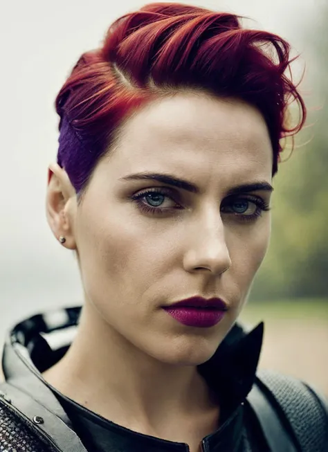 portrait of sks woman by Flora Borsi, style by Flora Borsi, bold, bright colours, rainbow Mohawk haircut, ((Flora Borsi)), <lora:locon_antjetraue_v1_from_v1_64_32:1.25>