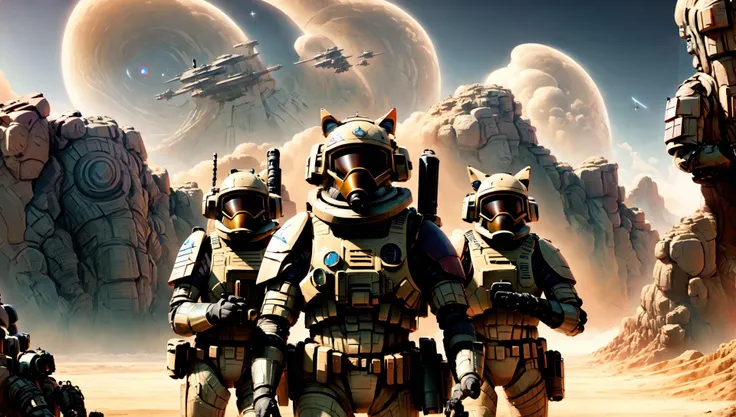 (GlitchStick:0.5) (Photo:1), group of (SpaceWar:1) soldiers journey through a desert to find a hidden (stargatejackal:1) [fantasy:scifi:2] (crazy eyes:1) (crazy face:1) (style of Hirohiko Araki:1) (anubis:0.80) <lora:johnsondesuv15-320-e1:0.6> <lora:crazyExpressions:1>  <lora:GlitchStickV15-256:0.4>  <lora:stargateAnubisJackal_10:0.8> <lora:SpacewarV15-256:0.6>
