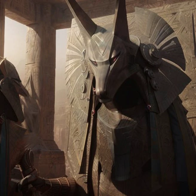 cinematic vfx still full figure frame of a smooth, elegant, powerful, (muscular:1.3), proud, dominant, sexy, babara palvin as a flirting posing dominant powerful anubis wearing a wolf (black:1.2) <lora:stargateJackal:0.80> (anubis:0.90) inside an Egyptian science fiction (torture chamber:1.2) (dungeon:1.1) tomb (prison:1.3), epic volumetric lighting, film grain, centered, full body, (masterpiece, best quality, highres, photo-referenced:1.1), (science fiction:1.1), sparkling eyes, caustics, (character focus), (perfect anatomy:1.2), (realistic, photorealistic:1.5), seen from below , elegant, tight fitting, (science fiction:1.3) Anubis (jackal:1.2) (digitigrade:1.4) Egyptian style power armor designed by Joseph A. Porro, the science fiction cybernetic jackal helmet is made of metal with intrinsic details, the gauntlets, inside an Egyptian temple with hieroglyphs depicting female symbols, (seen from below:1), atmospheric, caustics, volumetric lighting, mix of natural lighting and artificial lighting, cinematography by Karl Walter Lindenlaub, directed by Roland Emmerich, (photorealistic:1.4), big breasts, nipples , photo
