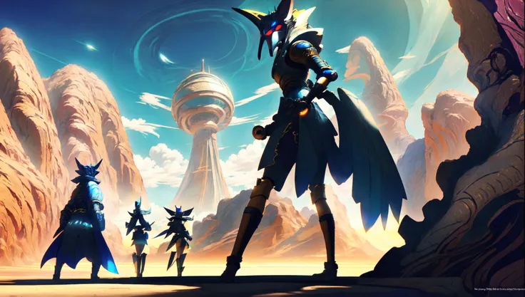 (GlitchStick:0.5) (anime:1), (stargatejackal:1) group of travelers journey through a magical desert to find a hidden oasis [fantasy|scifi] (crazy eyes:1) (crazy face:1) (style of Hirohiko Araki:1) (wlop:1) (anubis:0.90) <lora:wlopStyleLora_30Epochs:0.6> <lora:johnsondesuv15-320-e1:0.6> <lora:crazyExpressions:1>  <lora:GlitchStickV15-256:0.6>  <lora:stargateAnubisJackal_10:.8>