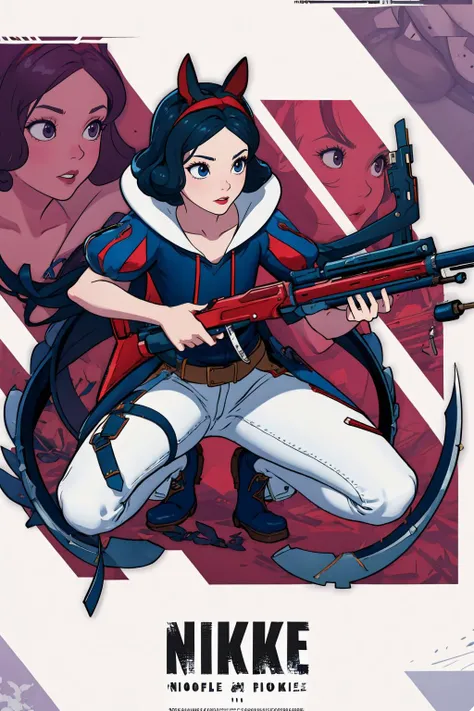 masterpiece, best quality, <lora:NikkeProfile:.95> IncrsNikkeProfile, full body, zoom layer, holding weapon, holding gun, one knee <lora:blancanievesV2:0.8> snowwhite
