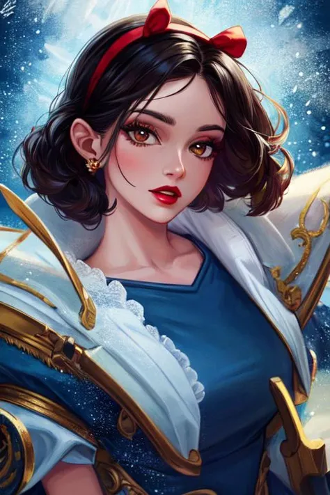 (masterpiece:1.2), (best quality), (ultra detailed), (8k, 4k, intricate),(full-body-shot:1), (highly detailed:1.2),(detailed face:1.2), (detailed background),detailed landscape, (dynamic angle:1.2), (dynamic pose:1.2), <lora:blancanieves:0.7>snowwhite, 1girl, solo, looking at viewer, short hair, black hair, dress, bow, brown eyes, hair bow, hairband, puffy sleeves, signature, red bow, eyelashes, makeup, blue dress, lipstick, red hairband, red lips <lora:more_details:0.5>