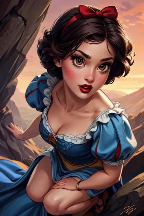 (masterpiece:1.2), (best quality), (ultra detailed), (8k, 4k, intricate),(full-body-shot:1), (highly detailed:1.2),(detailed face:1.2), (detailed background),detailed landscape, (dynamic angle:1.2), (dynamic pose:1.2), <lora:blancanieves:0.7>snowwhite, 1girl, solo, looking at viewer, short hair, black hair, dress, bow, brown eyes, hair bow, hairband, puffy sleeves, signature, red bow, eyelashes, makeup, blue dress, lipstick, red hairband, red lips <lora:more_details:0.5>