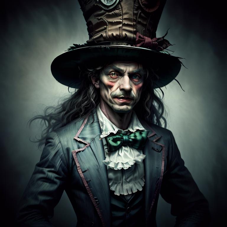 A close up of a man in a top hat with a clock on his face - SeaArt AI