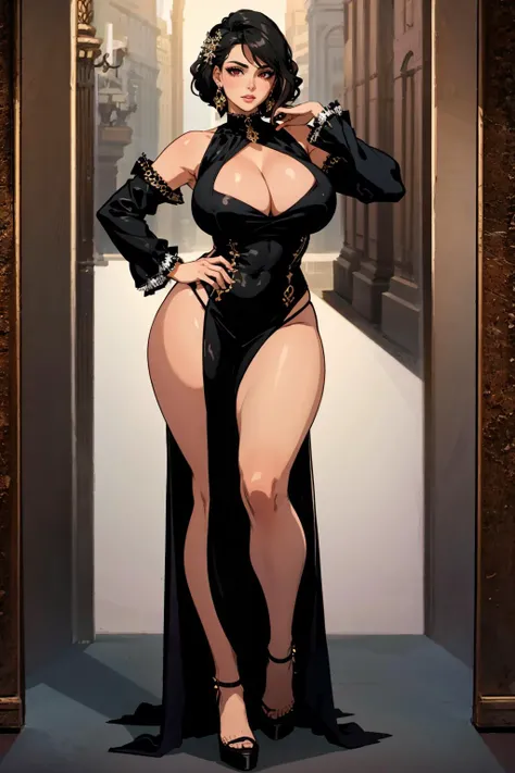 NSFW, obra-prima, melhor qualidade, ultra-detalhado, semi-realista, detailedfacialfeatures, mayor, 1 mulher madura, usando roupa de freira,cor branca e escura,cabelos negros curtos,olhos claros,honrada,distinta,Serious,middlebreasts,bonita,mulher de honra decente, Leaving the confessional