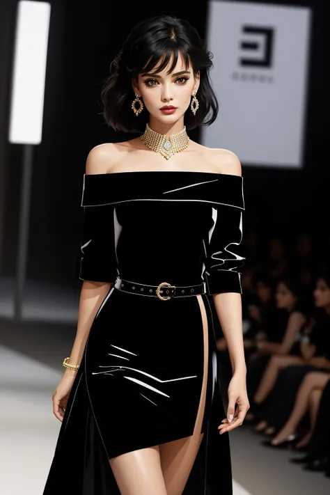 ((Masterpiece, best quality)),edgQuality,(thepit bimbo,glossy)
edgdlf,slender figure, a woman in a black dress walking down a runway ,wearing edgdlf
<lora:edgDeLaFressange:1>
