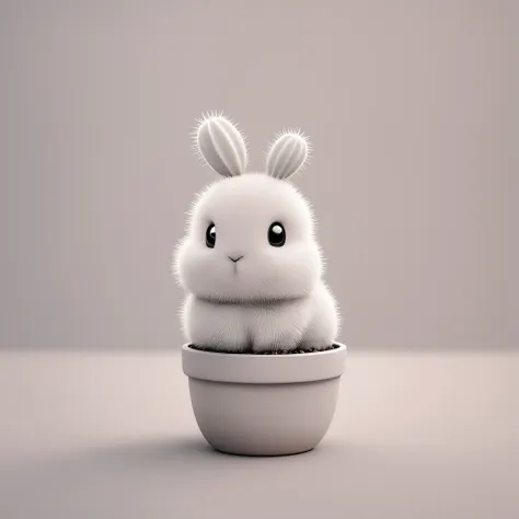 a small cute [Bunny|cactus] , monochromatic