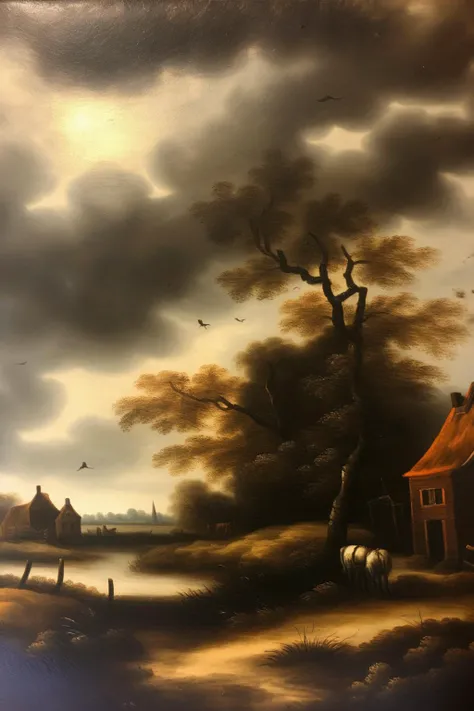 <lora:Salomon van Ruysdael Style:1>Salomon van Ruysdael Style - painting in the style of Jan van Goyen. Moody countryside. cloudy and windy.