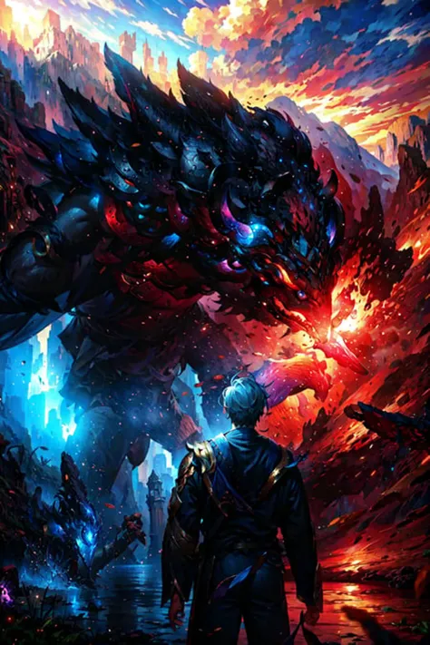 masterpiece, best quality, 1boy, <lora:LAS:0.8>,cloud,colorful <lora:Alex:0.8>,monster,