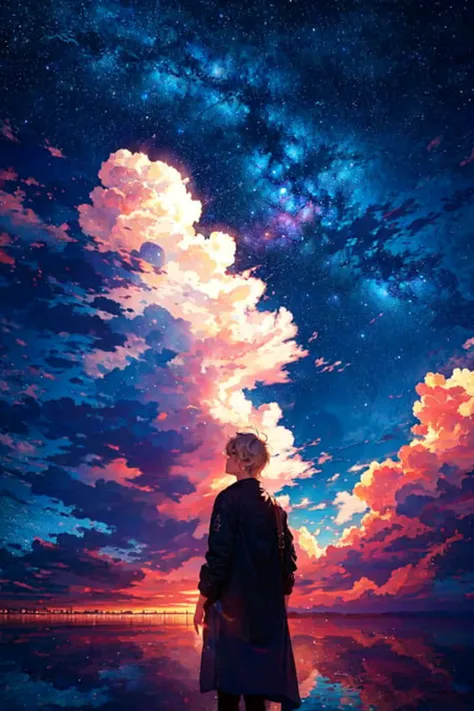 masterpiece, best quality, 1boy, <lora:LAS:0.8>,cloud,starry,sky,colorful