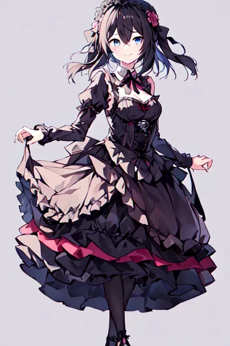1girl, full body, standing, smile, spring, lo fashion, lo gothic, <lora:lo_fashions_v2:0.6>