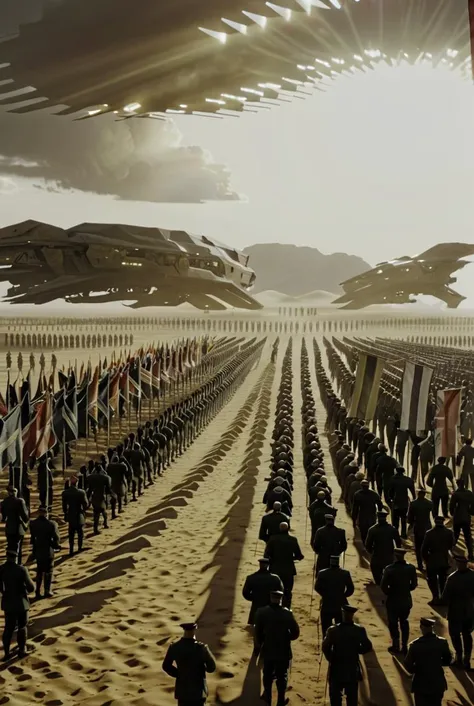 dune environment, large gathering of people, flags, military, in field, beautiful sky
reflections, realistic lighting, light rays, beams of light, realistic, high quality photo, 4k, 7-dune
> <lora:add-detail-xl:0.5> <lora:Dune Style v1.0:1>
