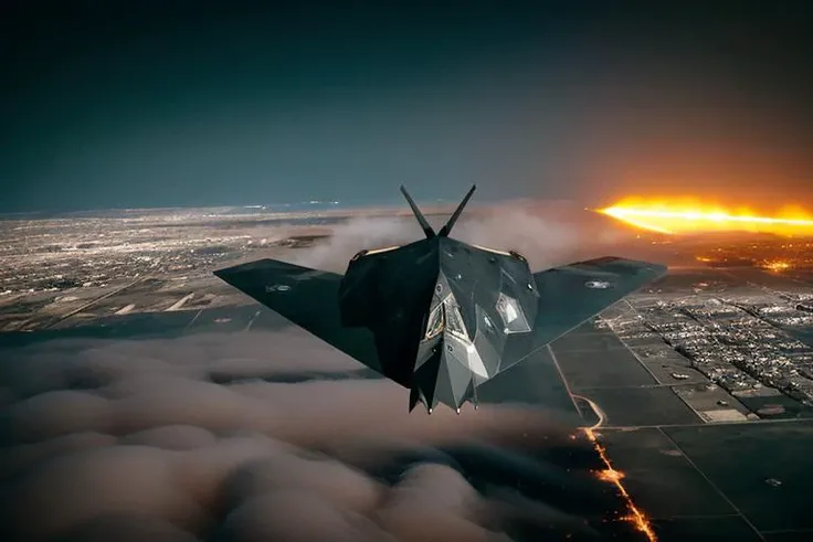 analog gloomy aerial photo of a stealth bomber, <lora:n1ghth4wk:1>, ((nighttime)), ((explosions on the ground)), (horror movie), ((nighttime)), decayed city, ruins, High Detail, Sharp focus, (photorealism), realistic, best quality, 8k, award winning, dramatic lighting, epic, cinematic, masterpiece, rim light, action movie, war,