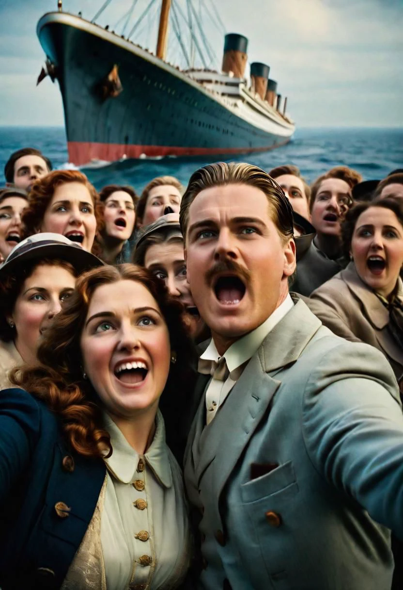 People taking selfie while Titanic is sinking