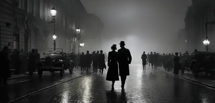 Lotipo all black, jazz era, black and white, 1920, 1930, night, moon, street, people, vintage, retro, hollywood, classy, elegant --auto --s2