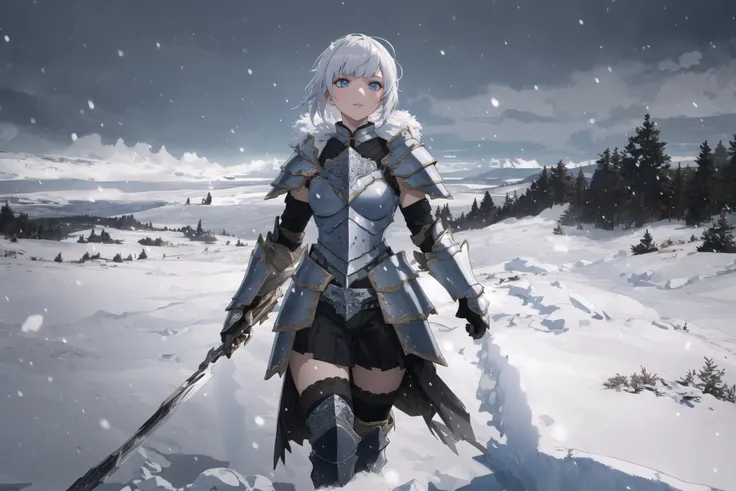 (intricate details), (hyperdetailed), 8k hdr, high detailed, lot of details, high quality, soft cinematic light, dramatic atmosphere, atmospheric perspective,
 1girl made out of snow and ice, cold, snow, armor,