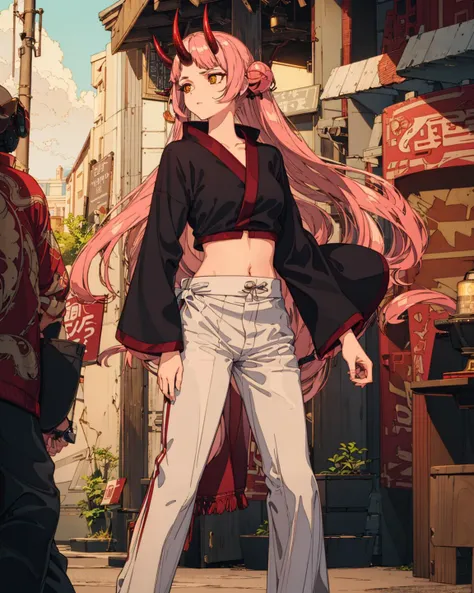 nsfw,masterpiece,bestquality,(1girl,orangeeyes,standingopenstance,intricate,withdetailedintricateonihornsandalternatehaircolorabsurdlylonghairquintails,eyeliner,wind,serious,shinyhair,perfectface),hakama,mediumbreasts,midriff,(highlydetailed),shrine,scroll,spotcolor,detailedpupils,lips,intricatedaylightbookstorebackground,outdoors,sunrays,(dramaticlighting),xenomorph