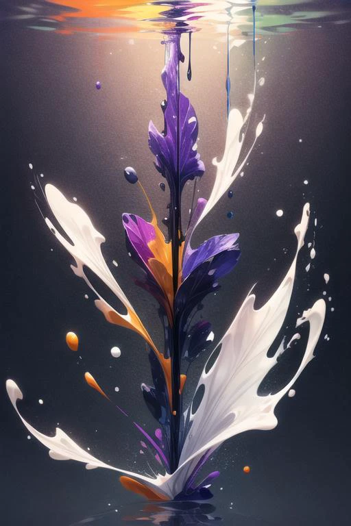 minimalist, clean violet background with abstract black and orange shapes in liquid plastic, waving and dripping, rule of thirds,<lora:add_detail:1>