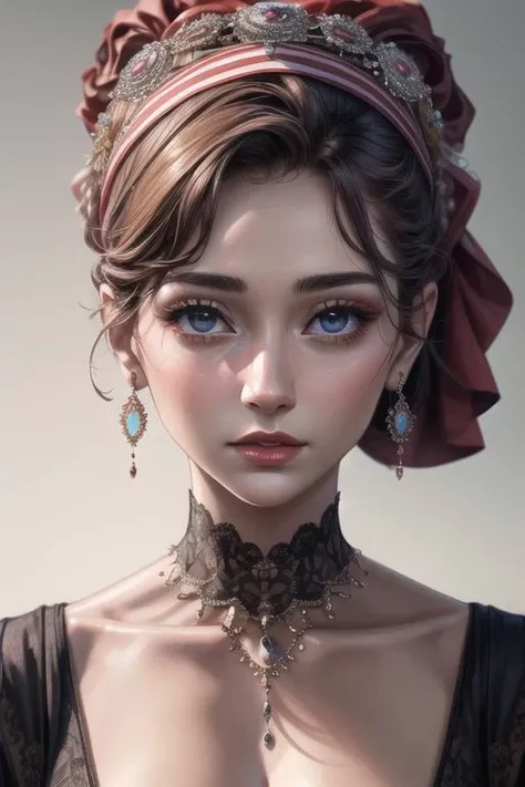 Masterpiece,best quality, Ultrares, hyper realistic, 8k, Extremely detailed beautiful face, beautiful nose, nose contour, Beautiful Gown, viel of face, fancy head scarf,<lora:add_detail:1>