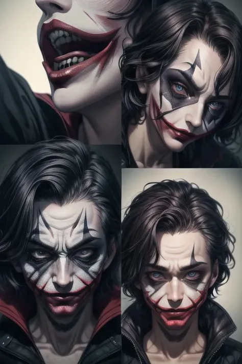 collage art,newscollage,Closeup photo of The Joker, (ahegao), frontal view, atmospheric scene, masterpiece, best quality, (detailed beautiful face, detail skin texture, ultra-detailed body:1.1)
<lora:add_detail:1> <lora:LowRA:0.2>