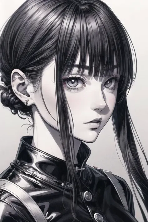 female European Agent agent, Punk fashion, manga style,black and white, Junji Ito, manga style, Nisio Isin, black and white, attractive face, detailed character design, beautiful expression, portrait,<lora:add_detail:1>