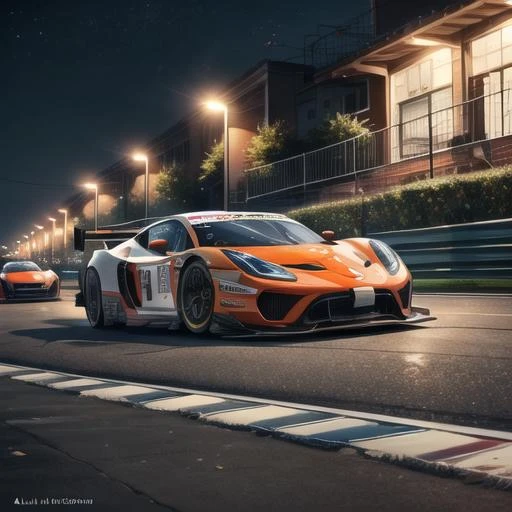 a screenshot of racing cars in a night time game, in the style of asher brown durand, realistic and hyper-detailed renderings, orange, exotic realism, alan lee, 32k uhd, grid-based,<lora:add_detail:1>