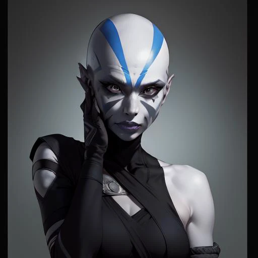 <lora:Rattataki2023:1> , white skin, blue facial markings, bald, female, Rattataki2023, gray skin, pale blue skin, tribal face markings, off the shoulder top, shorts,, best quality, masterpiece, detailed, 8K, uhd, (extremely detailed CG unity 8k wallpaper),(masterpiece), (best quality), (ultra-detailed), (best illustration), detailed face, skin pores, detailed skin, detailed eyes, high quality eyes, good quality hands,