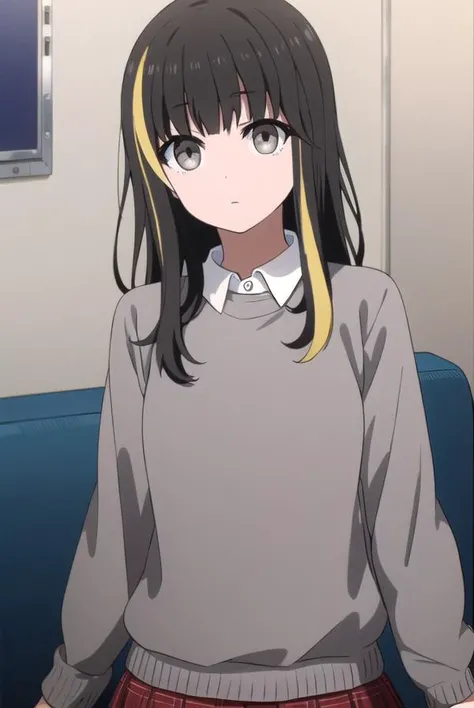 tsubakiandou, <lora:tsubaki andou s1-lora-nochekaiser:1>,
tsubaki andou, long hair, blonde hair, black hair, multicolored hair, streaked hair, (grey eyes:1.3),
BREAK skirt, shirt, pantyhose, collared shirt, sweater,
BREAK indoors, office,
BREAK looking at viewer, dynamic pose,
BREAK <lyco:GoodHands-beta2:1>, (masterpiece:1.2), best quality, high resolution, unity 8k wallpaper, (illustration:0.8), (beautiful detailed eyes:1.6), extremely detailed face, perfect lighting, extremely detailed CG, (perfect hands, perfect anatomy),