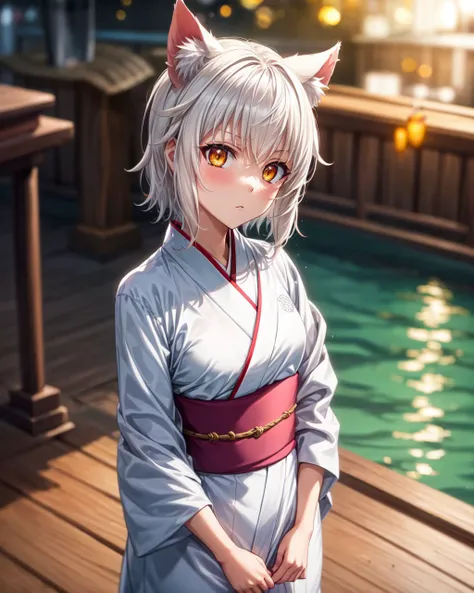 (4k),(Masterpiece),Extremely Detailed,Refined,Super Detailed,Professional Photography,Bokeh,High Definition,Sharp Detail,Best Quality,
over the sea,day,
ToujoKoneko,1 girl,white hair,small breasts,short hair,white cat ears,yellow eyes,cat ears,slit_pupils,
kimono,long kimono,black obi,white kimono,closed clothes,
serious,standing on the deck of a wooden ship,looking_at_viewer,<lora:HighSchoolDxD_ToujoKoneko:0.8>,<lora:add_detail>,