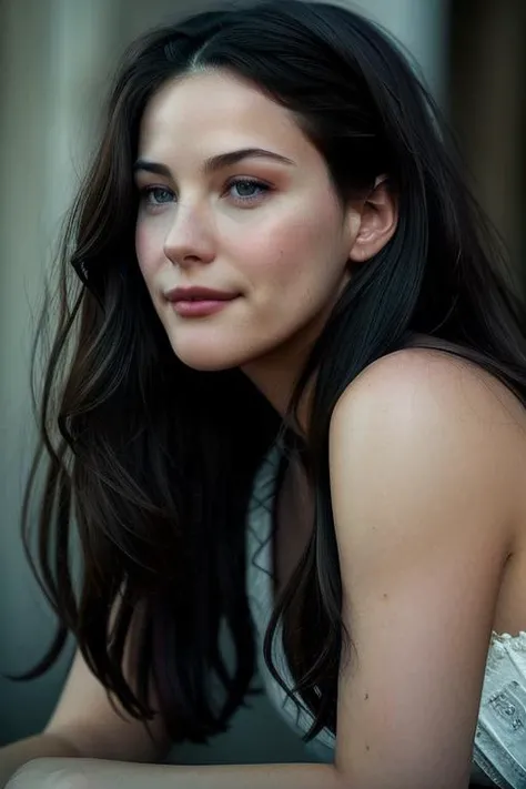 real, atmospheric scene, masterpiece, best quality, (detailed face, detail skin texture, ultra-detailed body),(cinematic light),
<lora:LivTyler_smf_lora_v01-000003:0.9>, 1i7t713r-smf, 1girl, solo, realistic, lips, long hair, jewelry, brown hair, portrait, closed mouth, black hair, looking to the side, blurry, smile