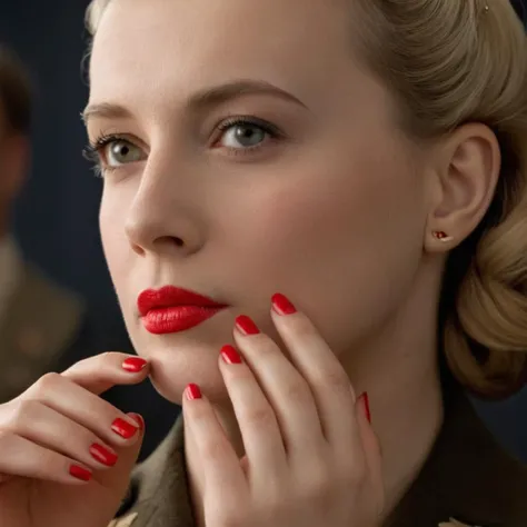 cinematic film still of cinematic film still of <lora:Cinematic ww2 style:1>
1940's, 1940, ww2, world war 2, second world war, a 1940's woman with a perfect red nail polish on her finger cinematic ww2 style, solo, blonde hair, 1boy, closed mouth, male focus, scar, portrait, realistic , vintage, classic, cinematic, dramatic, photography, documentary, shallow depth of field, vignette, highly detailed, high budget, bokeh, cinemascope, moody, epic, gorgeous, film grain, grainy