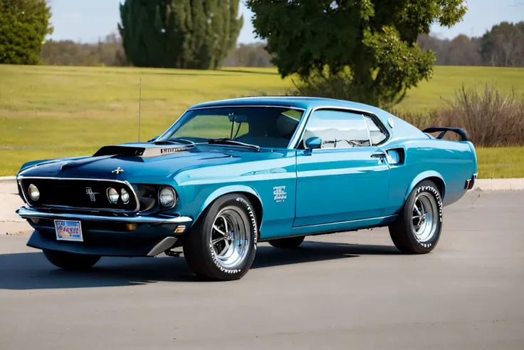 (masterpiece, best quality:1.2), ultra-detailed, Pale aqua car Edob69MustangBoss, (realistic:1.5), <lora:Edob69MustangBoss_v1.0:1>