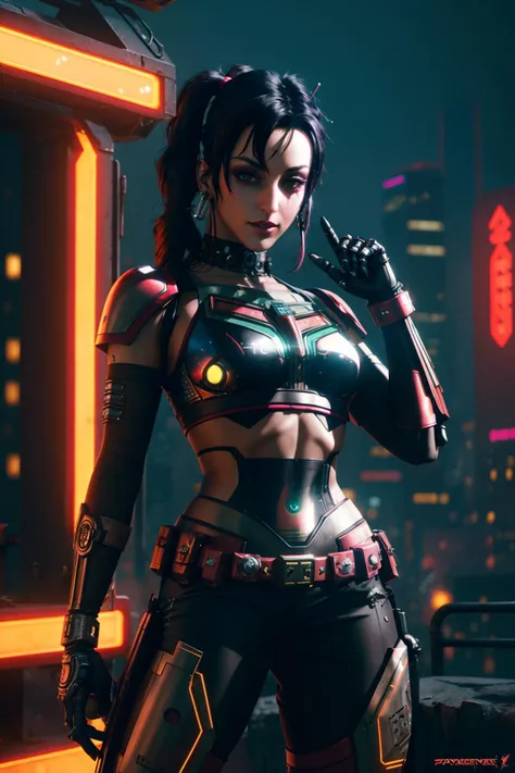 <lora:quiron_SimonneStyle_v1_lora:0.88> <lora:quiron_Jaspion_v1_Lora:0.57>, (realistic), cyberpunk style,  cinematic photo, SimonneStyleQuiron Woman, Simonne Style as cyberpunk JaspionQuiron character wearing (harley quinn) armor with (metallic details) with rusty and damage (cybernetic arm and leg), cyberpunk scene, dynamic posture,  perfect hands, Her face showcases a multitude of cybernetic implants, each adding to her cyberpunk allure. (ai artwork by Quiron:0.1), neon light, night,  insane level of details, trending on artstation, cinematic light, side lighting, best shadow,  8k uhd, dslr, soft lighting, high quality, film grain, Fujifilm XT3,