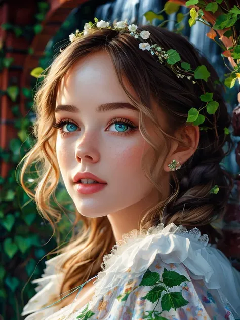 masterpiece,best quality, a skinny girl aged 18yo, (cute_freckles:0.6), dimple, waterfall braid hair, majestic fairy-tale drawbridges and ivy-covered walls, perfect eyes, (soft lighting),
, <lora:tbh153-:0.7> illustration,style of Kristina Makeeva